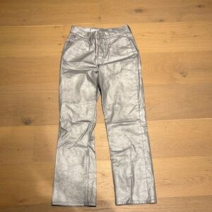 J. Crew Metallic Silver Wide-Leg Jeans